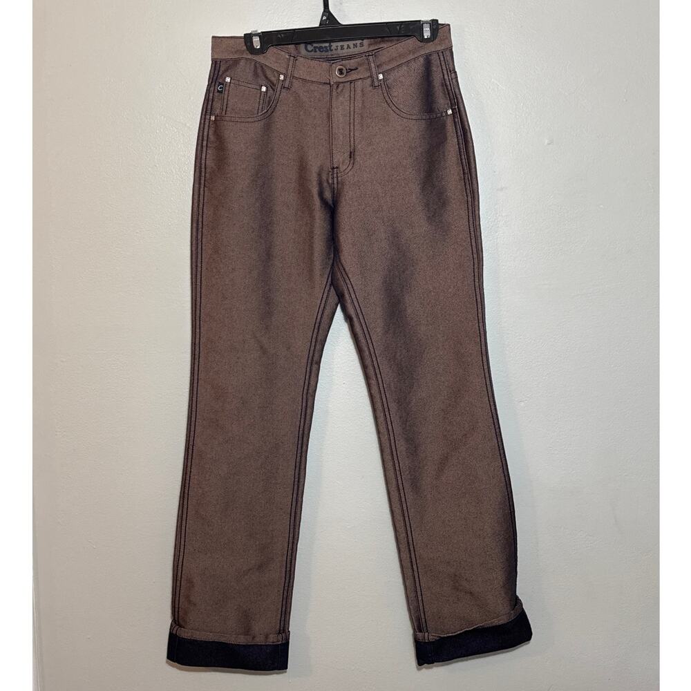 Women's Size 7/8 Crest Jeans Bronze Metallic Straight Leg Cuff Denim Vintage Y2K